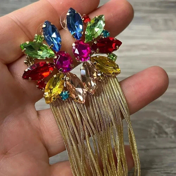 Fashion Earrings Multi Color Rhinestone Dangle Earrings - Picture 7 of 10
